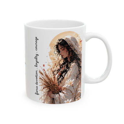 Angel Collection White Ceramic Mug, (11oz, 15oz) with Black Logo