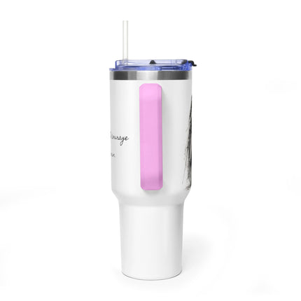 Valiant Collection White Vacuum Thermal Tumbler, 40oz with Black Logo