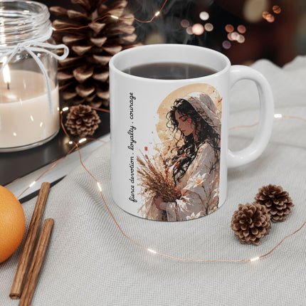 Angel Collection White Ceramic Mug, (11oz, 15oz) with Black Logo